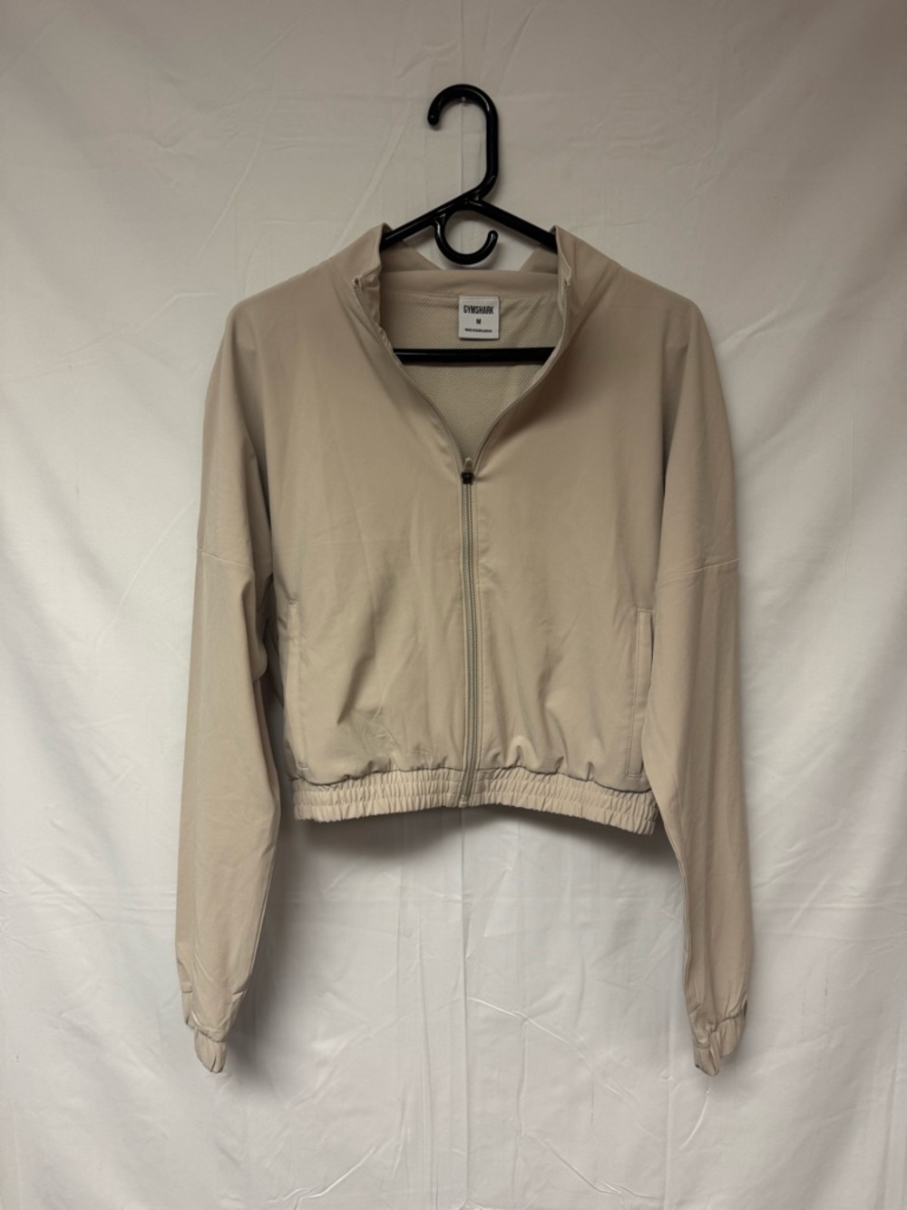 Gymshark Beige Cropped Zip Bomber Jacket